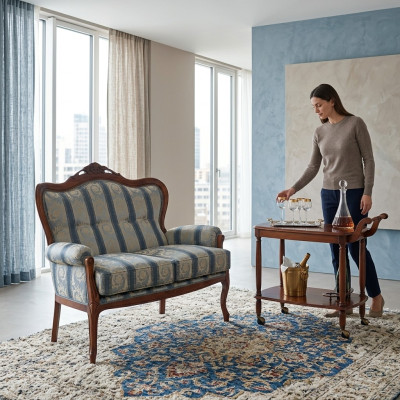 Two-seater sofa, 2-seater design sofas, upholstered classic seat fabric textile couch