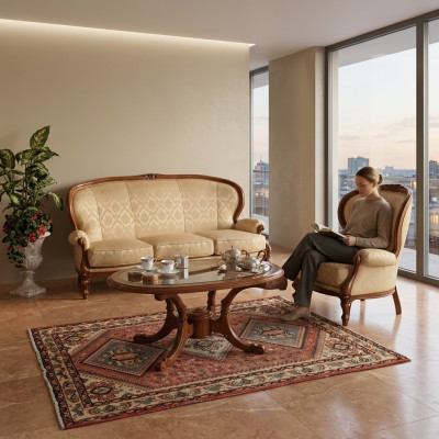 Classic sofa set couch sofa armchair coffee table Italian furniture 3-piece set.