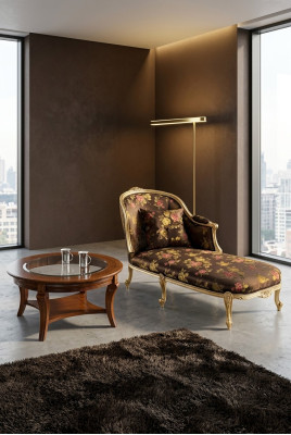 Classic chaise longue + coffee table gold flowers lounge Italian furniture table