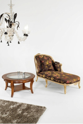 Classic chaise longue + coffee table gold flowers lounge Italian furniture table
