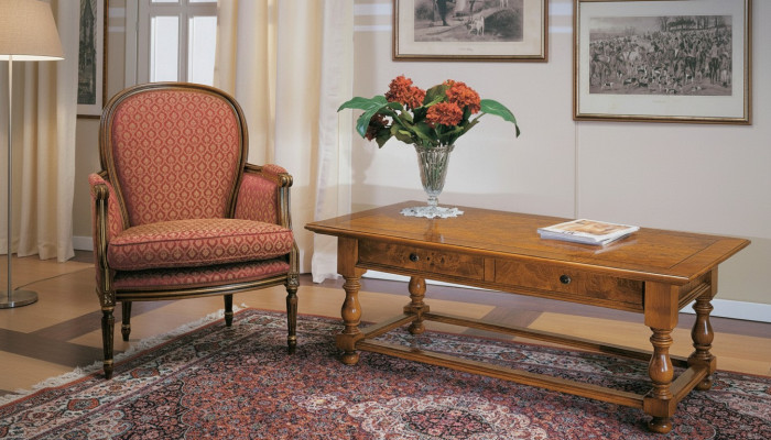 Armchair with Side Table Antique Style Furniture Solid Wood Table Armchair Set 2-piece New
