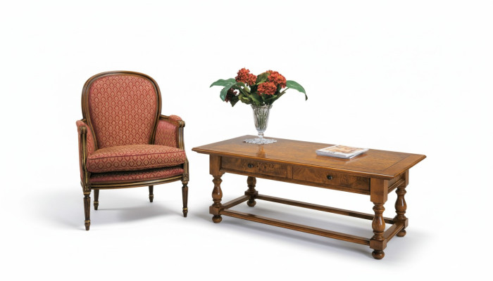 Armchair with Side Table Antique Style Furniture Solid Wood Table Armchair Set 2-piece New