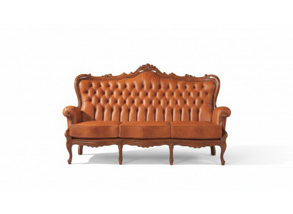 Luxury 3-seater sofa made of brown leather Art Deco style furniture leather