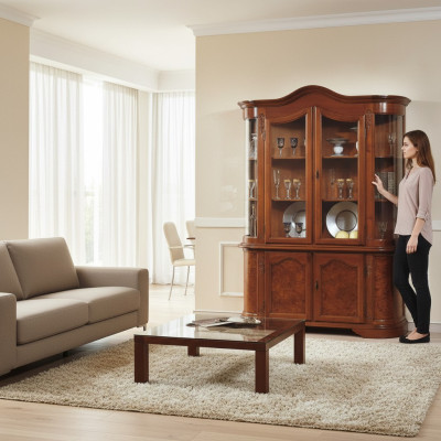 Furniture Glass Display Cabinet Wood Brown Glass Display Shelves Italian Classic Furniture New
