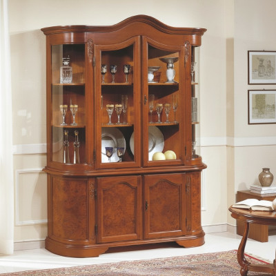 Furniture Glass Display Cabinet Wood Brown Glass Display Shelves Italian Classic Furniture New