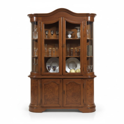 Furniture Glass Display Cabinet Wood Brown Glass Display Shelves Italian Classic Furniture New