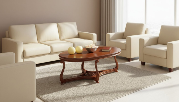 Oval coffee table, brown lacquered side table, wooden coffee table, living room table