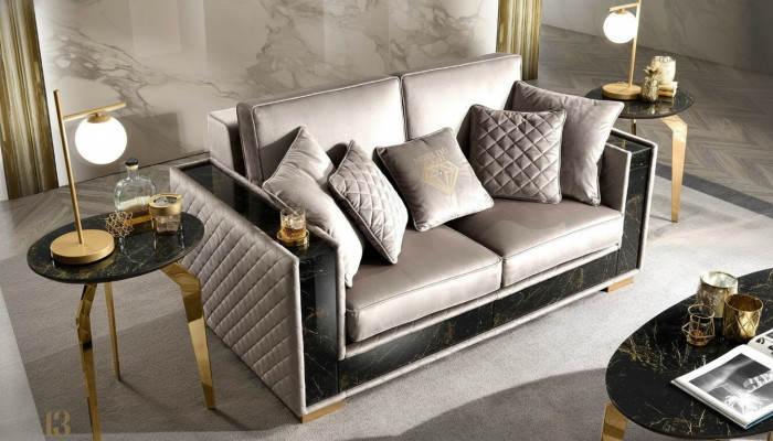Sofa 2-seater modern design upholstered fabric sofas seating furniture living landscape grey