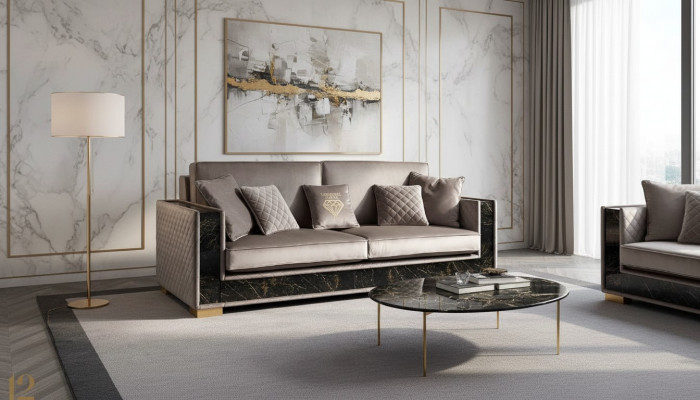 Luxury Sofa 3-Seater Modern Design Upholstered Fabric Sofas Seating Italian Furniture