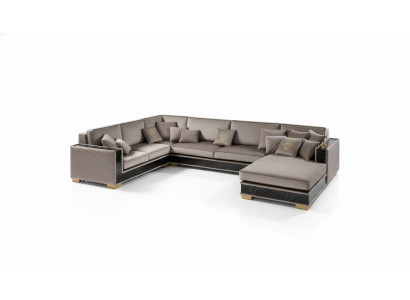 Sectional U-shaped sofa couch design upholstery fabric sofas seating furniture living area.