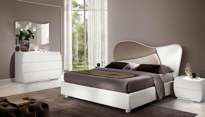 Bedroom Bed Nightstand Dresser Mirror Set White Modern Luxury Set 5-piece