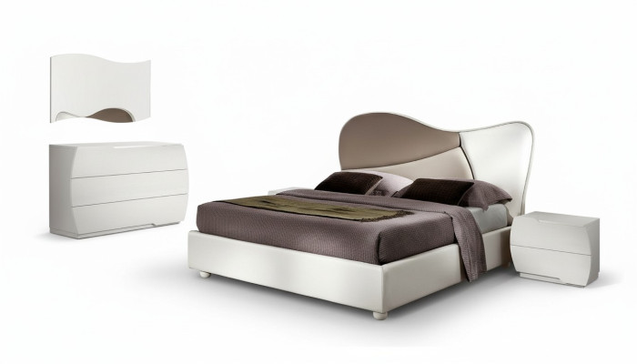 Bedroom Bed Nightstand Dresser Mirror Set White Modern Luxury Set 5-piece