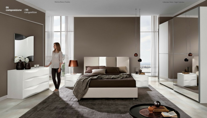 Bedroom set 6-piece: bed, nightstand, dresser, mirror, wardrobe.
