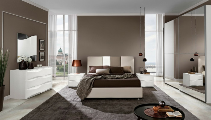 Bedroom set 6-piece: bed, nightstand, dresser, mirror, wardrobe.