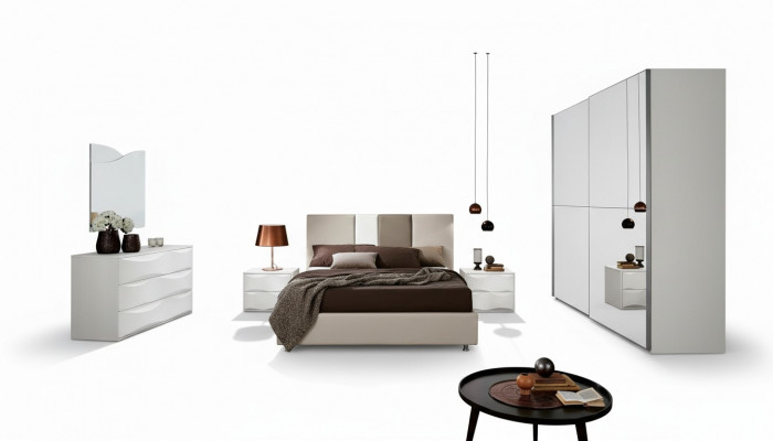 Bedroom set 6-piece: bed, nightstand, dresser, mirror, wardrobe.
