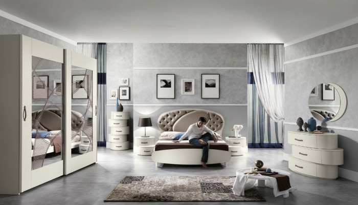 7-piece set bedroom bed nightstand dresser mirror wardrobe