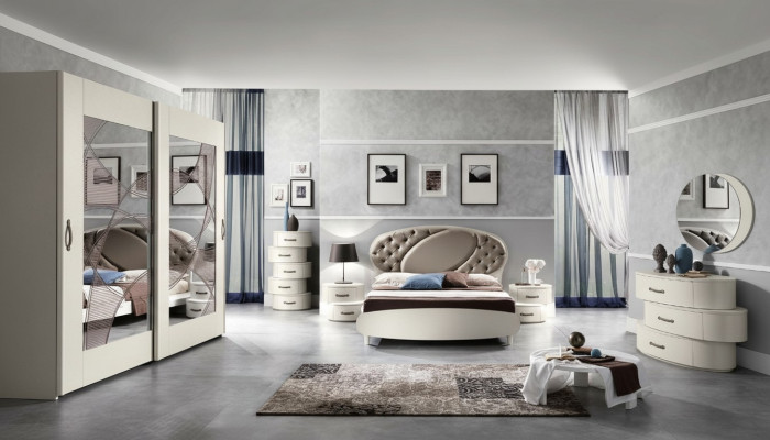 7-piece set bedroom bed nightstand dresser mirror wardrobe