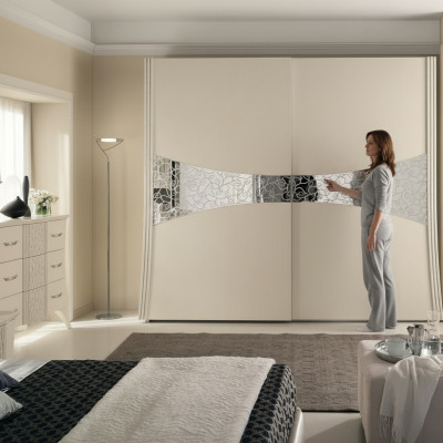 Wardrobe with sliding doors bedroom wood cabinet cupboards new mirror