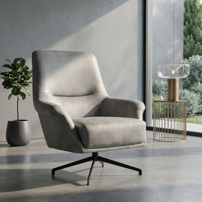 Armchair Design Couch Sofa Relax Leather Lounge Club Seat Luxury Seating Gray Modern