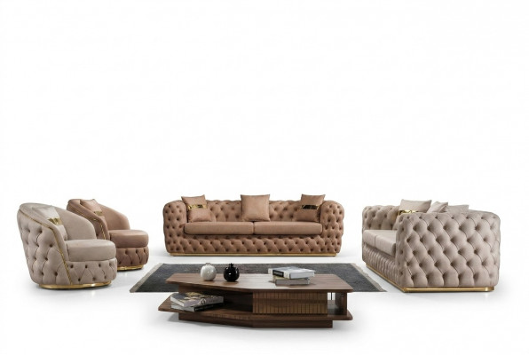 Chesterfield Sofa Set 3+3+1+1 Seater Suite Sofa Armchair Sofas Leather Beige