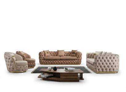 Chesterfield Sofa Set 3+3+1+1 Seater Suite Sofa Armchair Sofas Leather Beige