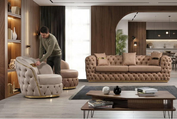 Luxury Chesterfield Sofa Set 3+1+1 Seater Sofa Armchair Sofas Leather