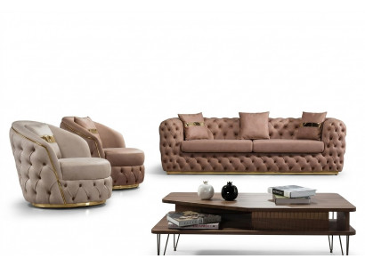 Luxury Chesterfield Sofa Set 3+1+1 Seater Sofa Armchair Sofas Leather