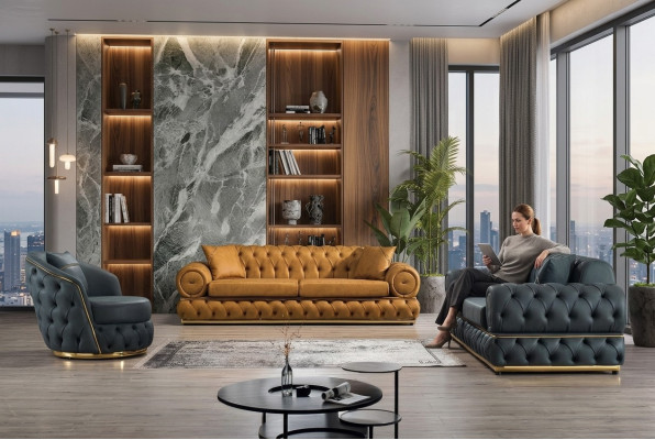 Luxury Chesterfield Sofa Suite 3+3+1 Seater Suite Sofa Armchair Sofas Leather