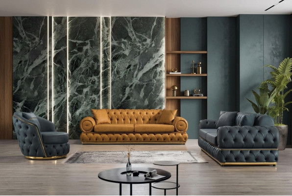 Luxury Chesterfield Sofa Suite 3+3+1 Seater Suite Sofa Armchair Sofas Leather