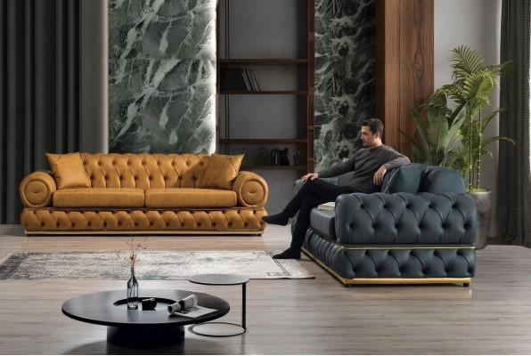 Luxury Chesterfield Sofa Set 3+3 Seater Sofa Armchair Leather 2-piece Sofas