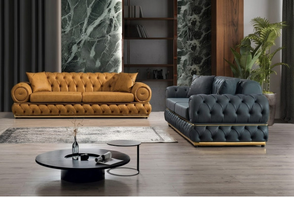 Luxury Chesterfield Sofa Set 3+3 Seater Sofa Armchair Leather 2-piece Sofas