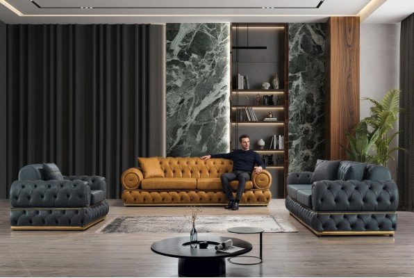 Sofa set 3+3+1 seater suite sofa armchair sofas leather luxury Chesterfield