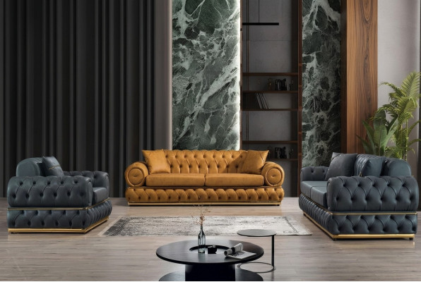 Sofa set 3+3+1 seater suite sofa armchair sofas leather luxury Chesterfield