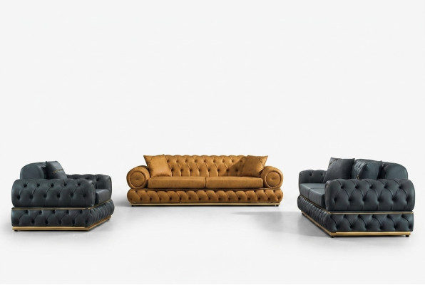 Sofa set 3+3+1 seater suite sofa armchair sofas leather luxury Chesterfield