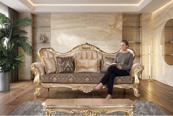 Sofa 3-seater sofas, seating classic couch, luxury textile, living room three-seater, new