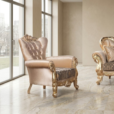 Armchair seat sitter design living room upholstery new style baroque rococo luxury beige