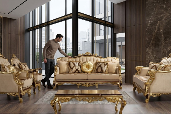 Three-seater sofa 3-seater Baroque Rococo couch luxury sofas fabric textile design