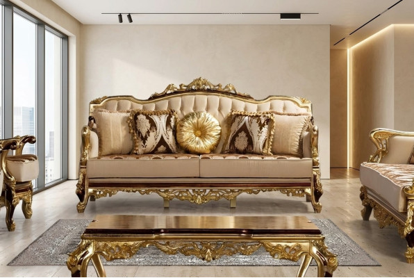 Three-seater sofa 3-seater Baroque Rococo couch luxury sofas fabric textile design