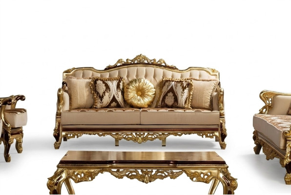 Three-seater sofa 3-seater Baroque Rococo couch luxury sofas fabric textile design