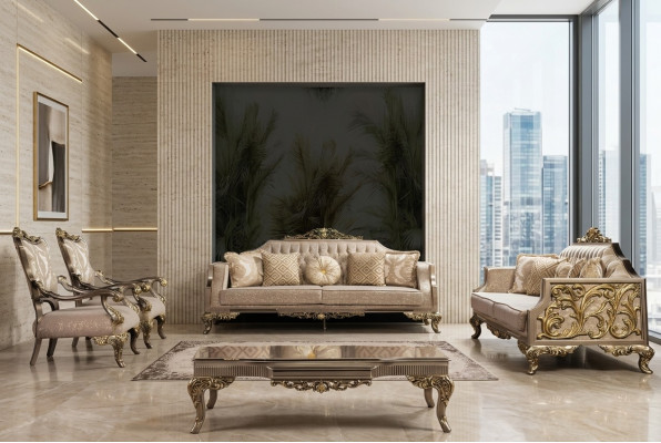 Sofa set 3+3+1+1 seater coffee table sofa sofas armchair fabric 225 cm set of 5 pieces
