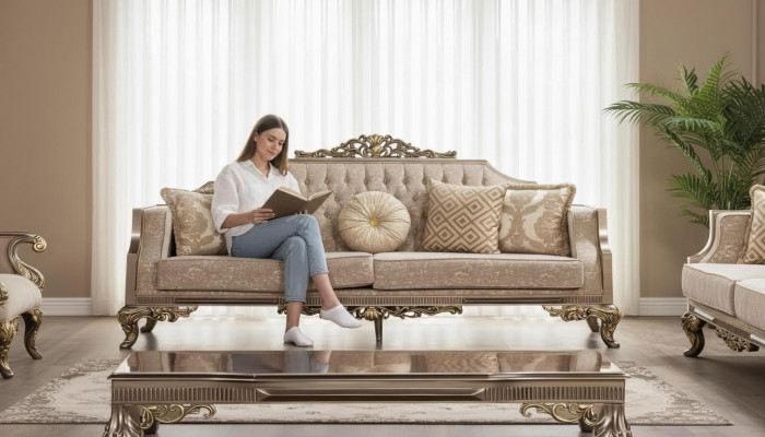 Three-seater sofa 3-seater sofa sofas fabric baroque rococo couch design living room