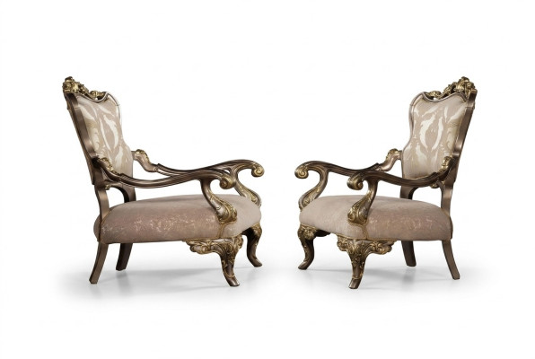 A luxurious, classic, beige-and-gold Baroque armchair by Chesterfield