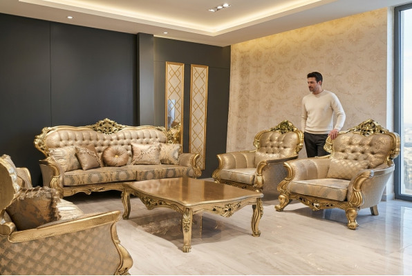Luxury Suite Sofa Set 3+1+1 Seater Sofa Fabric Sofas Classic Baroque New