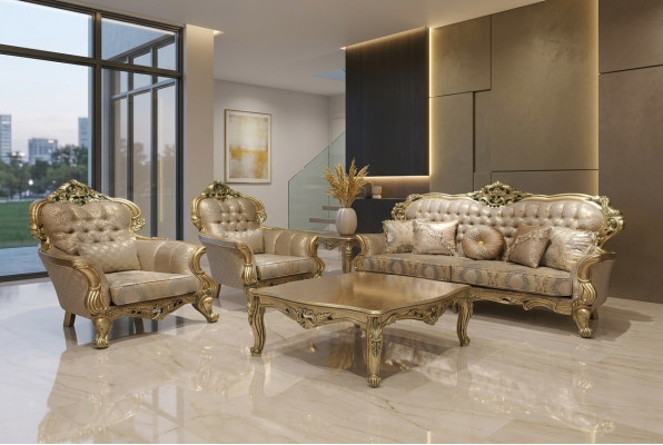 Luxury Suite Sofa Set 3+1+1 Seater Sofa Fabric Sofas Classic Baroque New