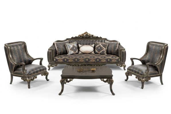 Suite Sofa Set 3+1+1 Seater Coffee Table Armchair Sofas Set Fabric Baroque Seat