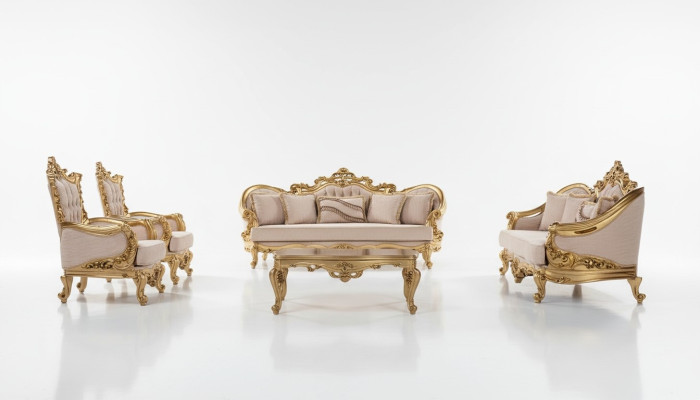 Sofa set, sofa seats, coffee table, armchair, sofas, fabric, baroque seating, 5-piece new.