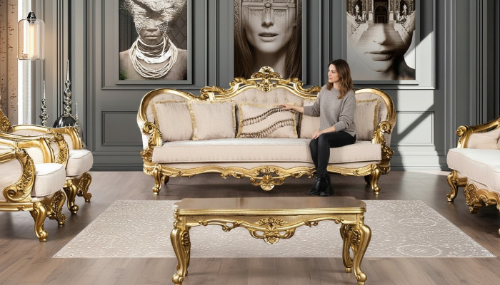 Sofa 3-seater fabric three-seater sofas luxury living room baroque style couch baroque new