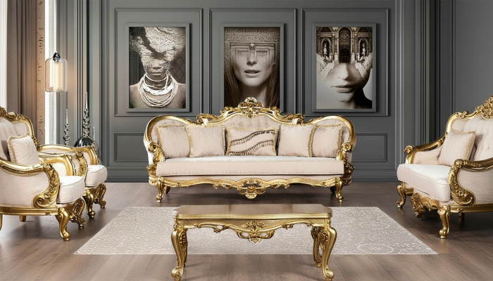 Sofa 3-seater fabric three-seater sofas luxury living room baroque style couch baroque new
