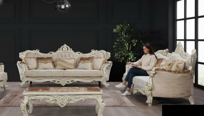 Sofa Set 3+3 Seater Set Sofa Sofas Armchair Seat Fabric Baroque Set Group