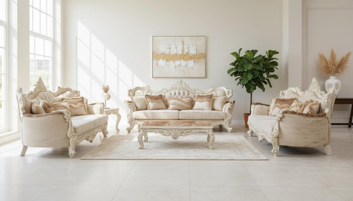 Sofa Set 3+3 Seater Set Sofa Sofas Armchair Seat Fabric Baroque Set Group